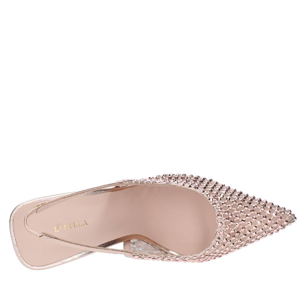 LE SILLA Décolleté Slingback in pelle laminata nylon e cristalli Super Saving Price