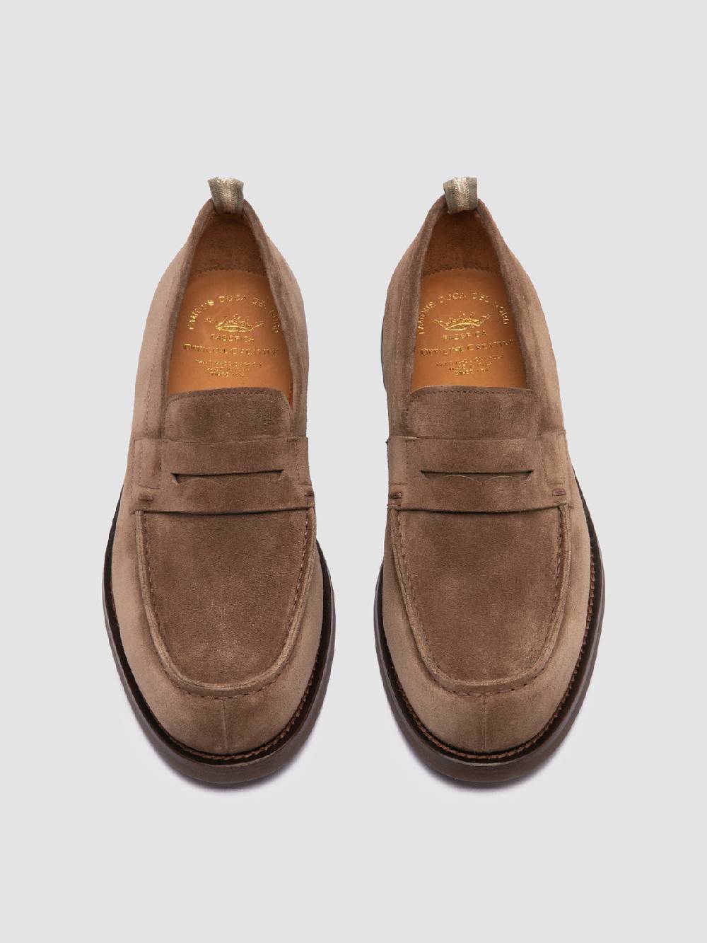 Officine Creative BELMONDO 006 Mocassini Penny in Pelle Scamosciata Tortora In Linea