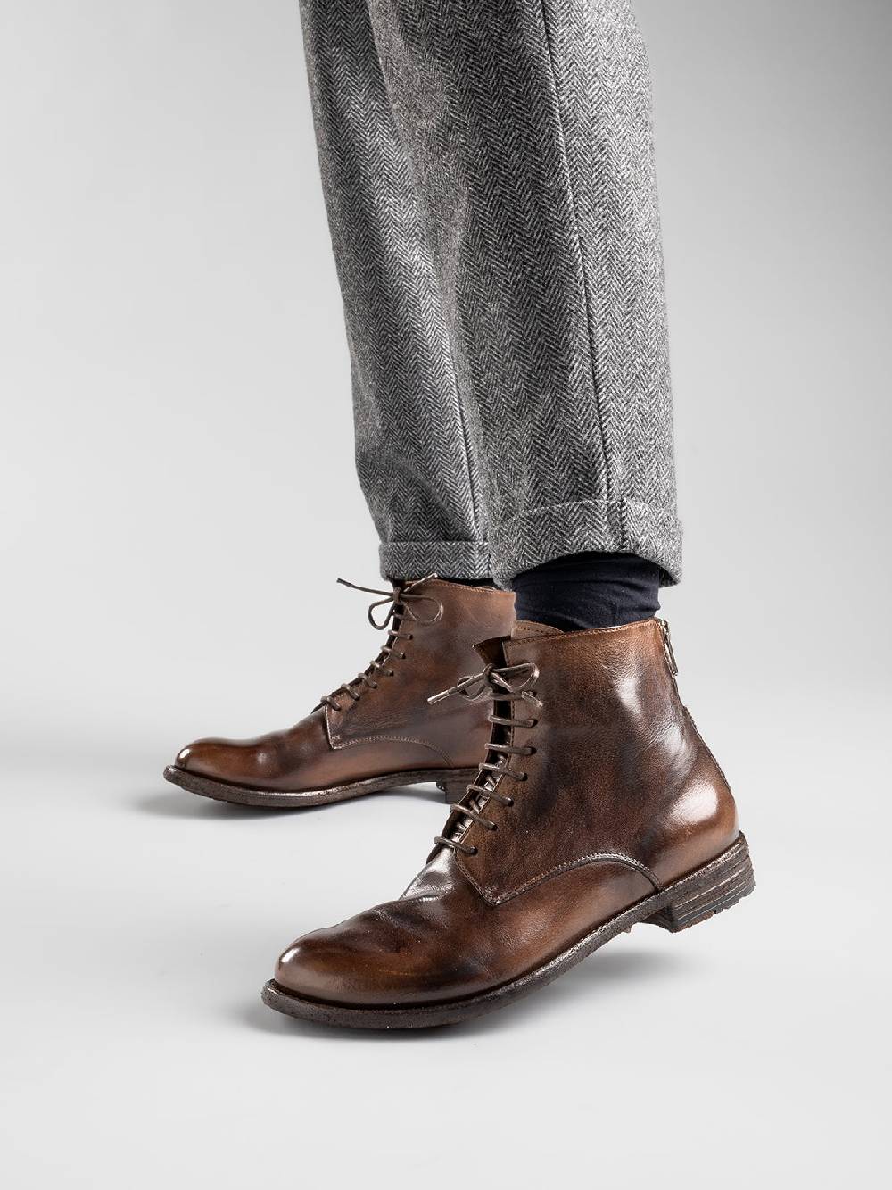 Officine Creative LEXIKON 123 Stivaletti in Pelle Marrone con Zip Nuovo