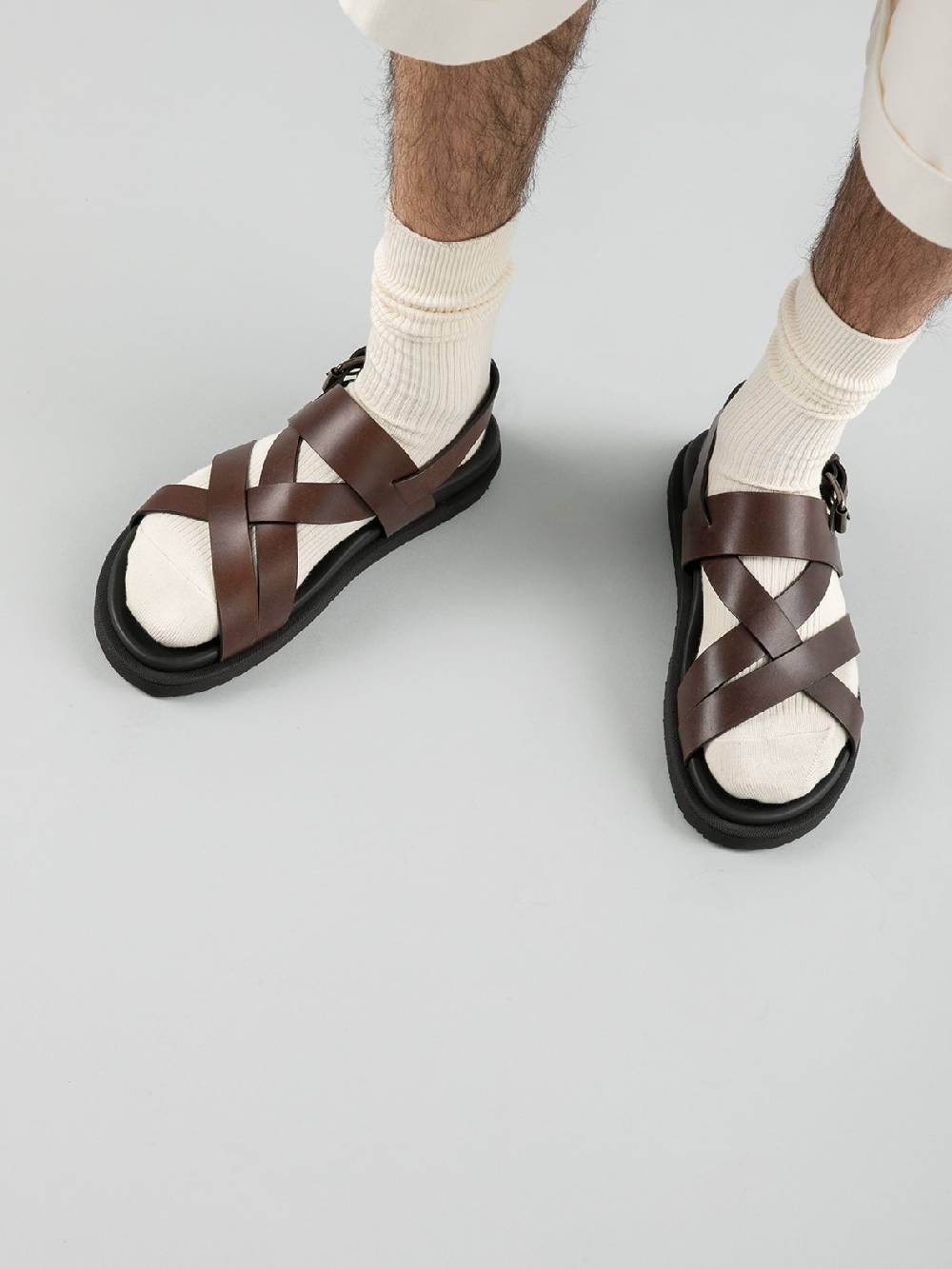 Officine Creative CHARRAT 002 Sandali in Pelle Nera Sottocosto