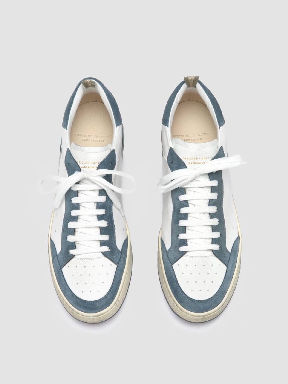 Officine Creative MAGIC 001 Sneakers Basse in Pelle e Camoscio Bianca In Vendita
