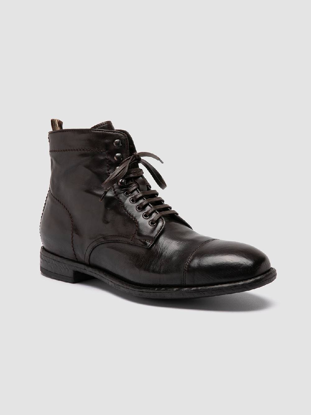 Officine Creative EMORY CAOU 014 Stivali Marrone Scuro in Pelle Saldi Di Fabbrica