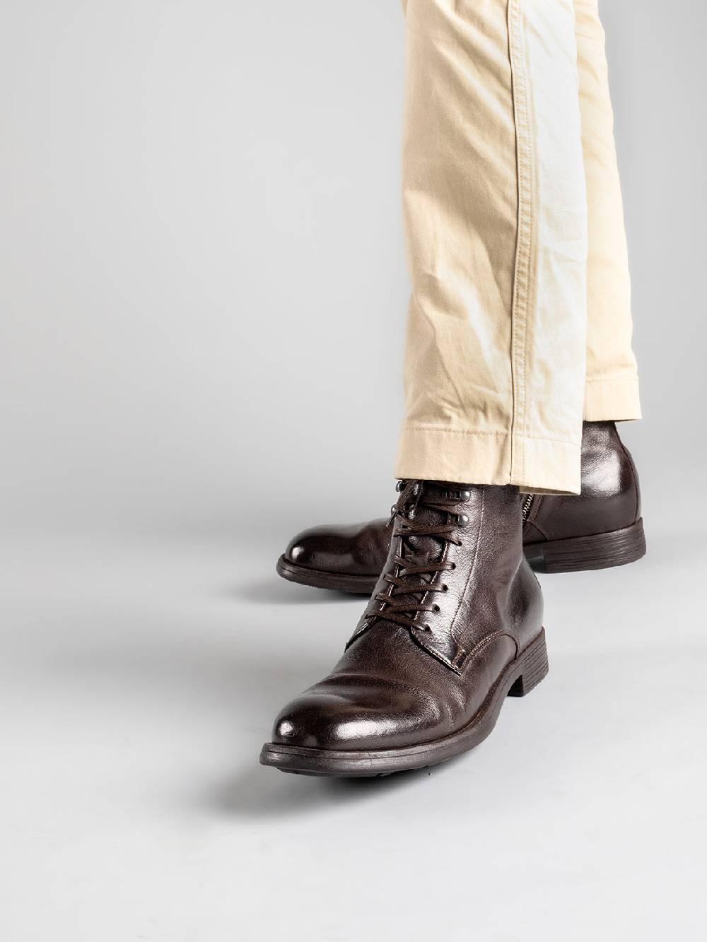 Officine Creative CHRONICLE 004 Stivali Stringati in Pelle Marrone Saldi Di Fabbrica