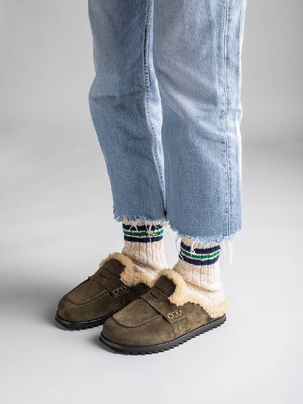 Officine Creative PELAGIE D’HIVER 007 Sabot in Pelle Scamosciata Marrone e montone Sottocosto