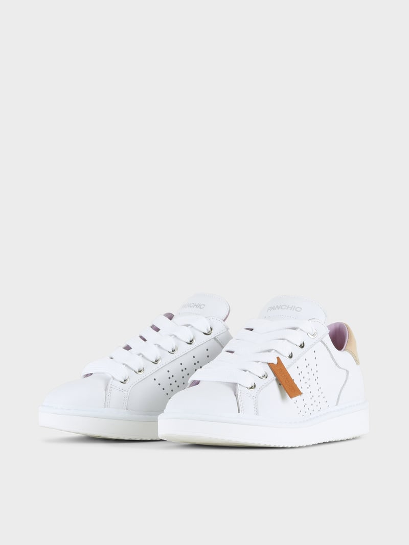 Panchic SCARPA ALLACCIATA P01 DONNA IN PELLE BIANCO-ORO Negozi Online
