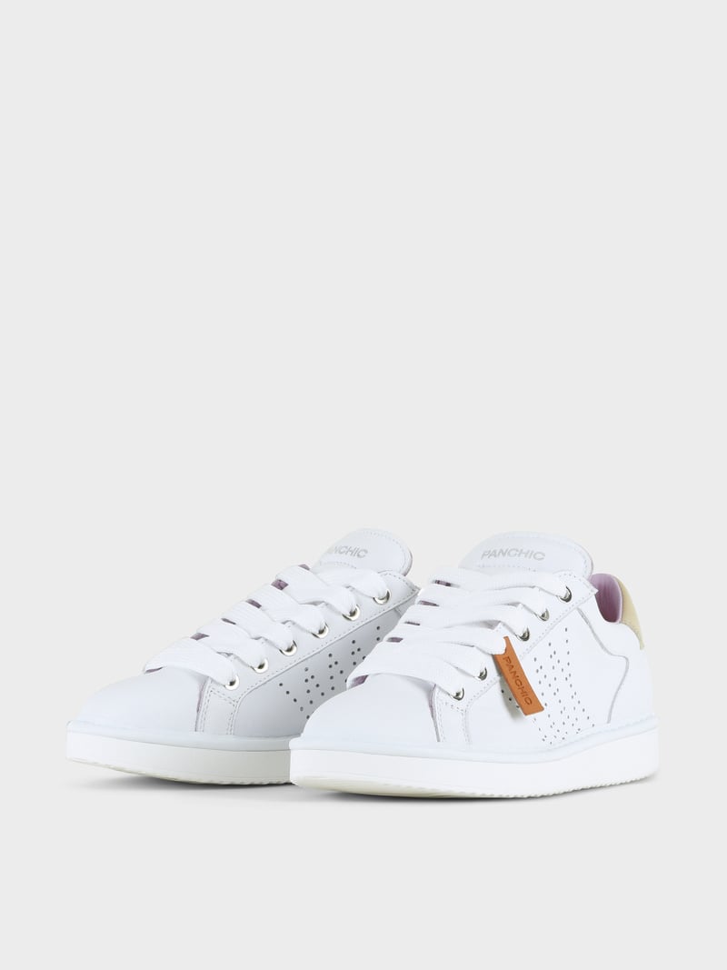 Panchic SCARPA ALLACCIATA P01 DONNA IN PELLE BIANCO-SABBIA Consegna Veloce