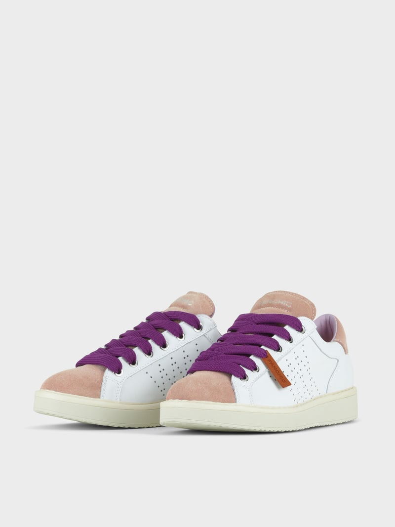Panchic SCARPA ALLACCIATA P01 DONNA IN PELLE E SUEDE BIANCO-ROSA CIPRIA-VIOLA PANSE' Affare Del Giorno
