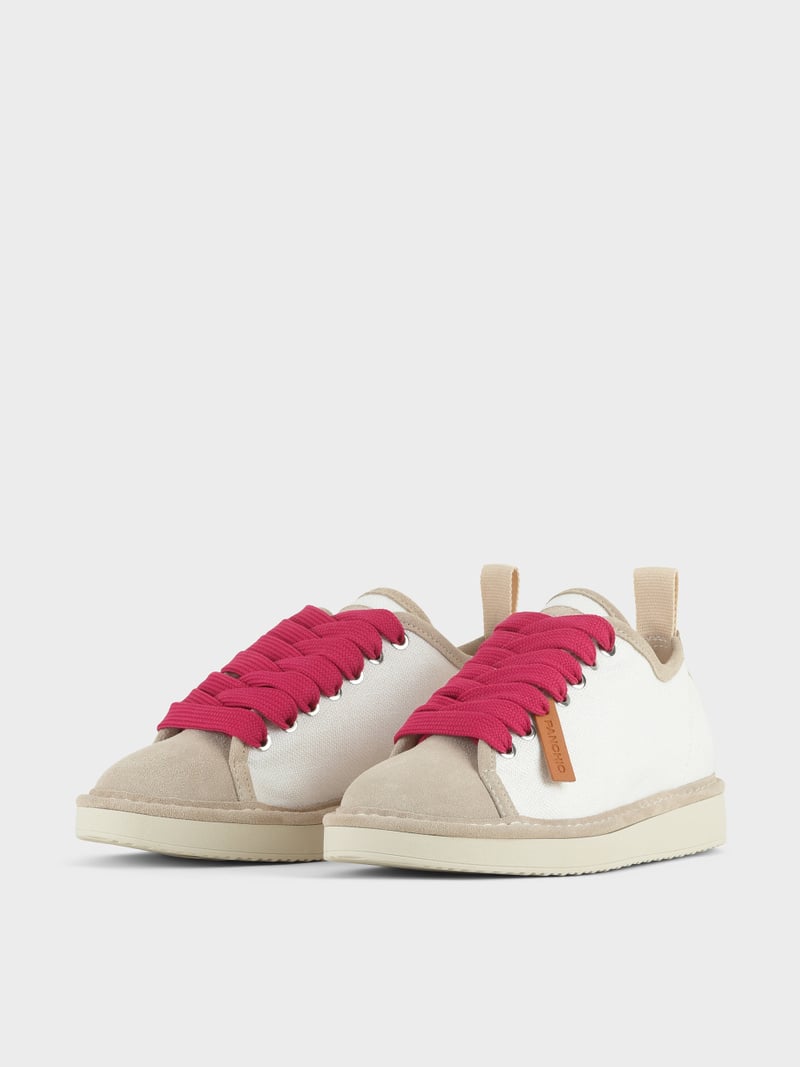 Panchic SCARPA ALLACCIATA P01 DONNA IN LINO E SUEDE BIANCO-NEBBIA-FUCSIA Negozio