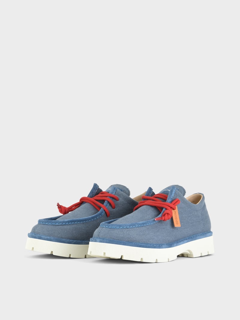 Panchic SCARPA ALLACCIATA P99 UOMO IN LINO E SUEDE BLU DENIM-ROSSO Economico