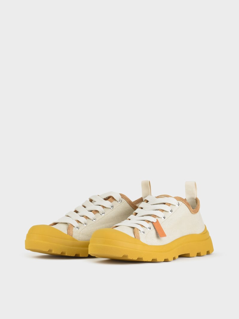 Panchic SCARPA ALLACCIATA P03 UOMO IN LINO E SUEDE NEBBIA-GIALLO Negozio
