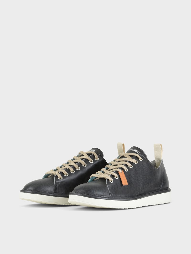 Panchic SCARPA ALLACCIATA P01 UOMO IN PELLE CON FINISH AVIATOR NERO Italia