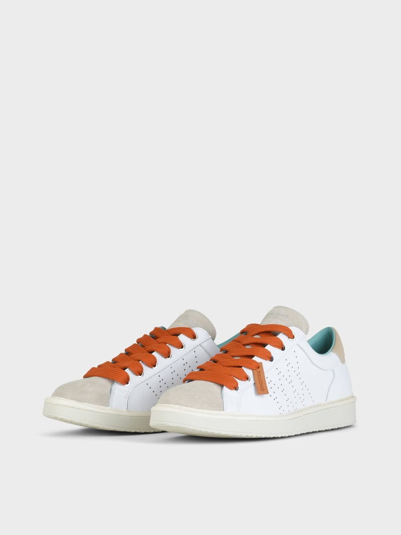 Panchic SCARPA ALLACCIATA P01 UOMO IN PELLE E SUEDE BIANCO-NEBBIA-ARANCIO BRUCIATO Spedizione Gratuita