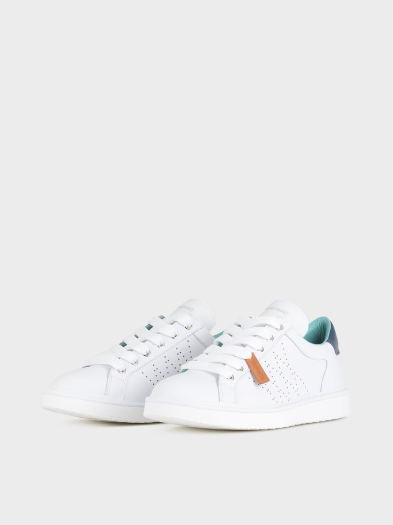 Panchic SCARPA ALLACCIATA P01 UOMO IN PELLE BIANCO-BLU Negozi Online