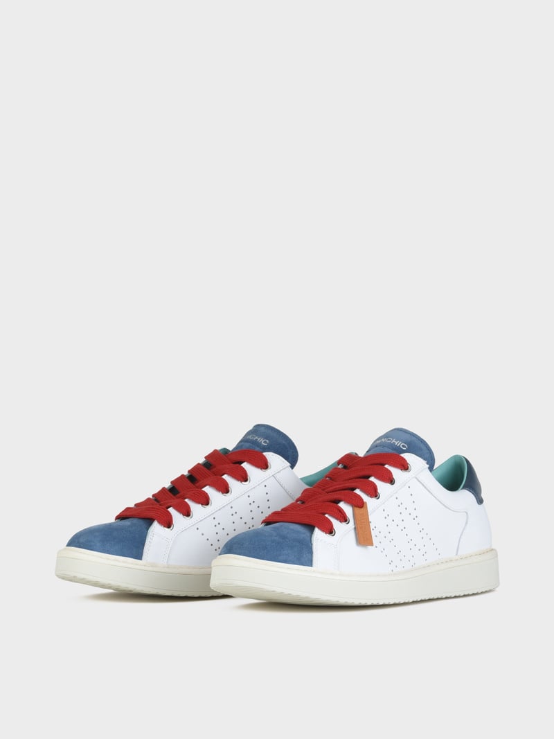 Panchic SCARPA ALLACCIATA P01 UOMO IN PELLE E SUEDE BIANCO-BLUE-ROSSO Fino Al -60%