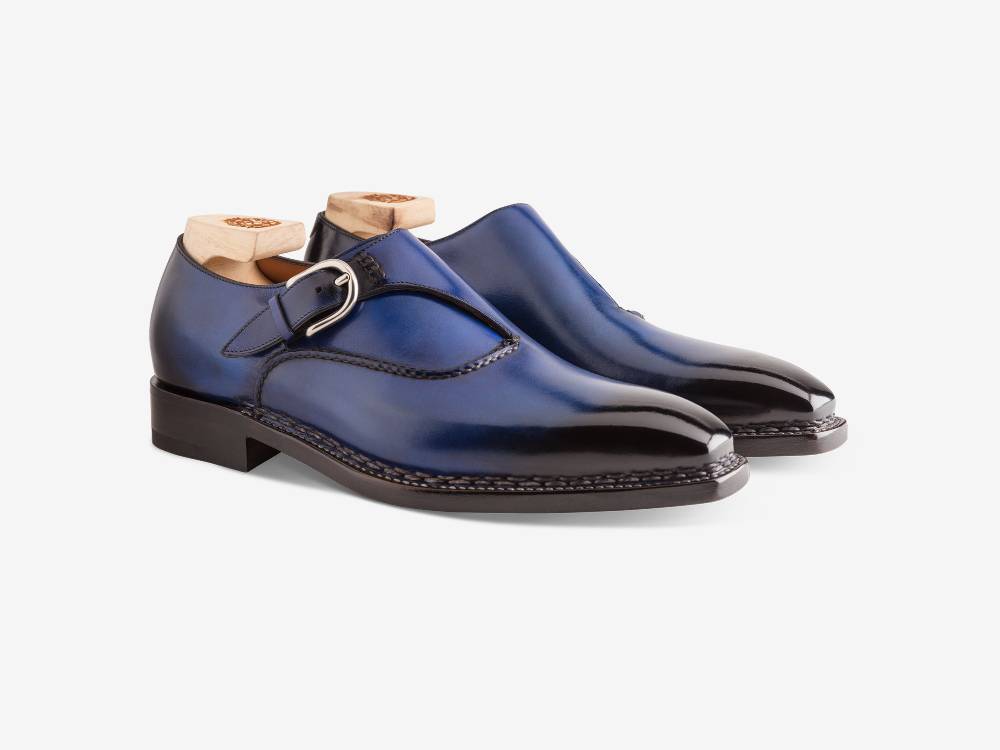 Paolo Sartori Single Monkstrap in Antiqued Cobalto Leather Mono Fibbia in pelle Anticata Cobalto Offerte