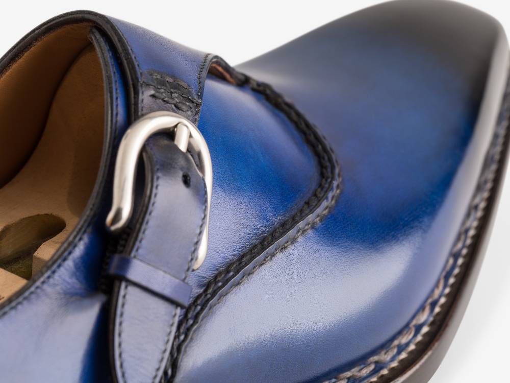 Paolo Sartori Single Monkstrap in Antiqued Cobalto Leather Mono Fibbia in pelle Anticata Cobalto Offerte