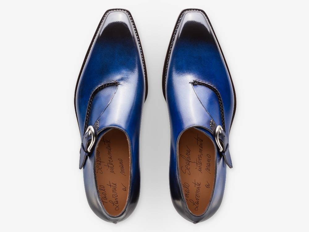 Paolo Sartori Single Monkstrap in Antiqued Cobalto Leather Mono Fibbia in pelle Anticata Cobalto Offerte