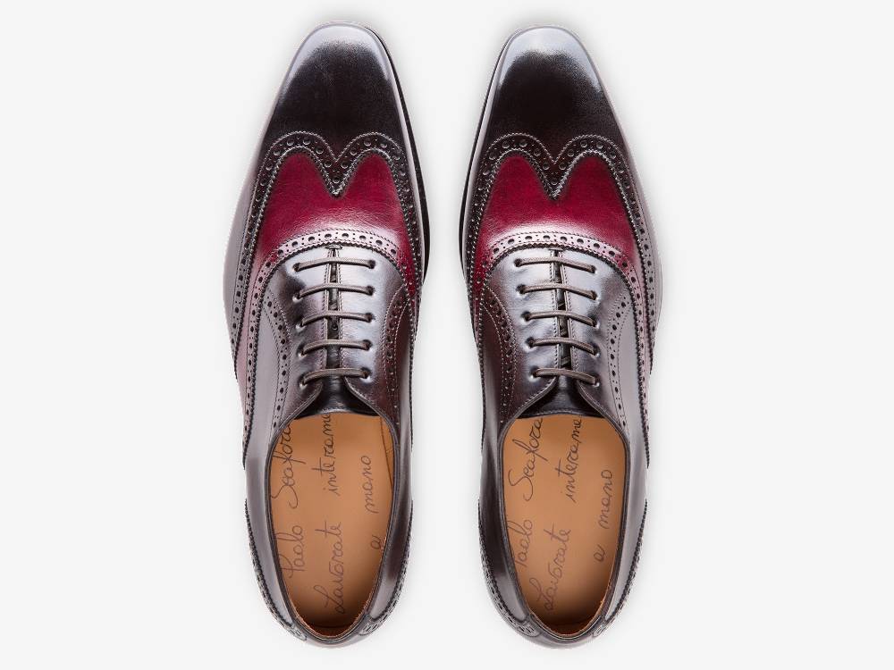 Paolo Sartori Art. 604 Oxford in Pelle Anticata Vietri Bordeaux Black Soddisfazione Garantita