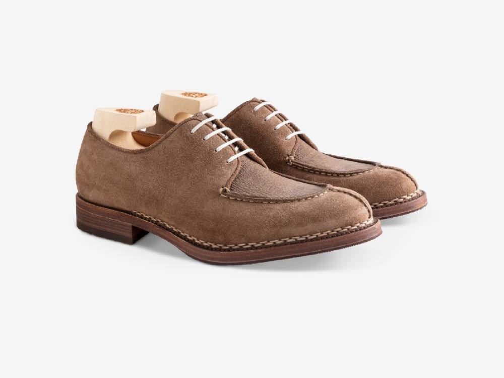 Paolo Sartori Art. 797 Derby in Cocco Suede and Shark Leather In Vendita