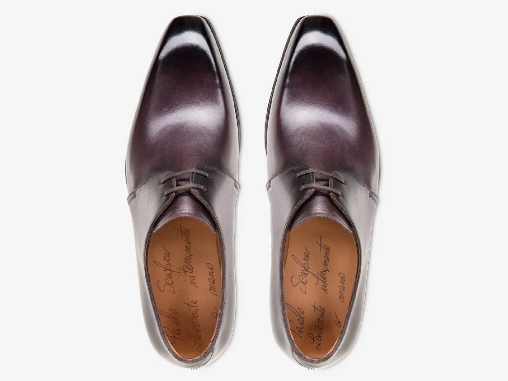 Paolo Sartori Art. 739 Derby in Antiqued Melanzana Leather Vendite Flash
