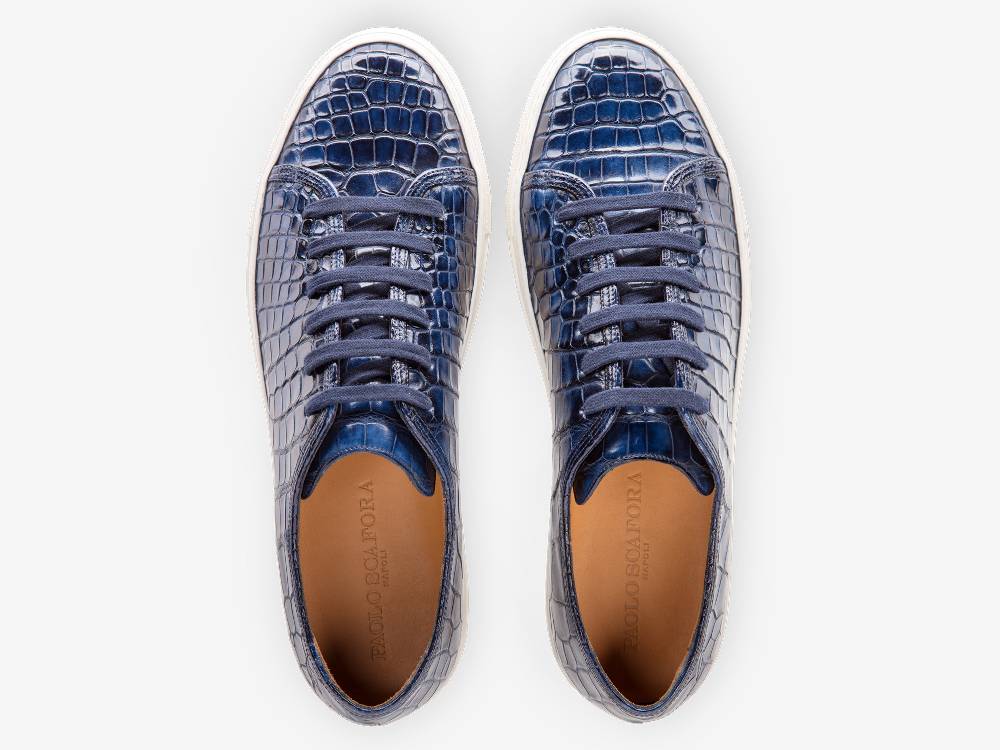 Paolo Sartori Art.Tenny1 Sneakers In Alligatore Anticata Oceano Offerta per la Festa della Mamma