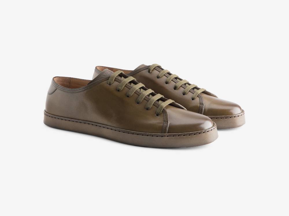 Paolo Sartori Art.Tenny1 Sneakers In Pelle Anticata Muschio In Linea