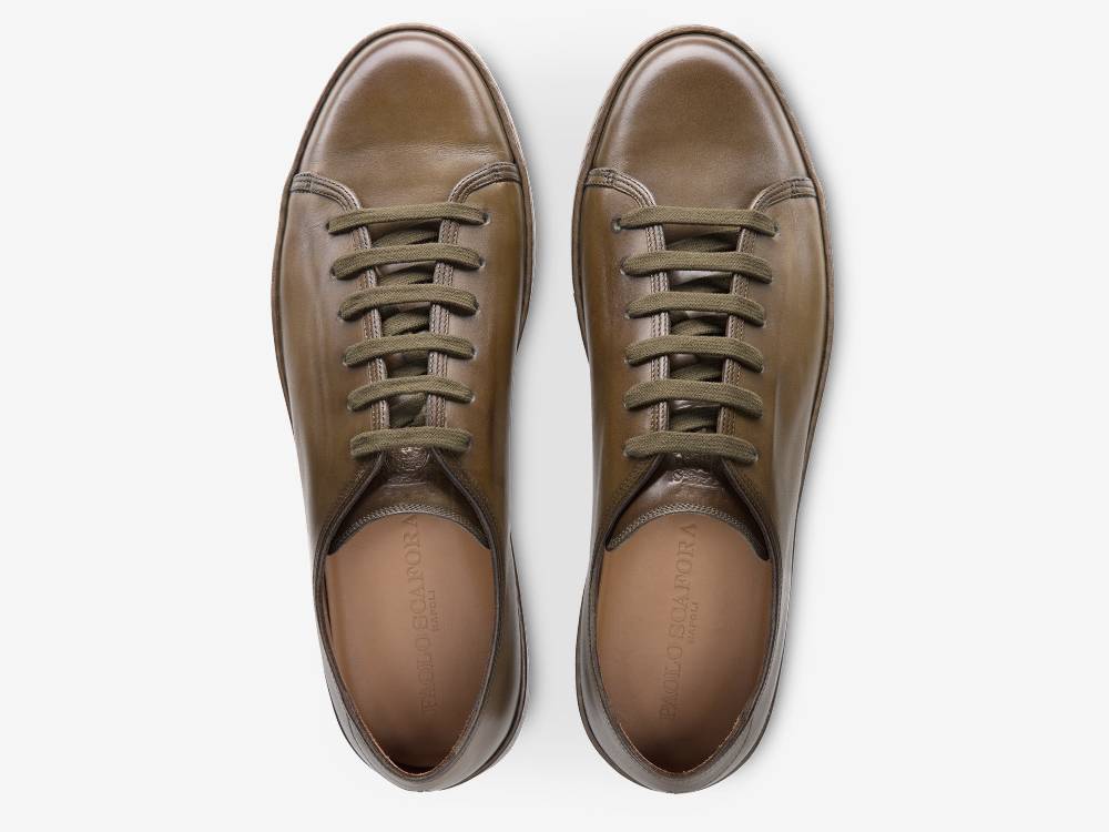 Paolo Sartori Art.Tenny1 Sneakers In Pelle Anticata Muschio In Linea