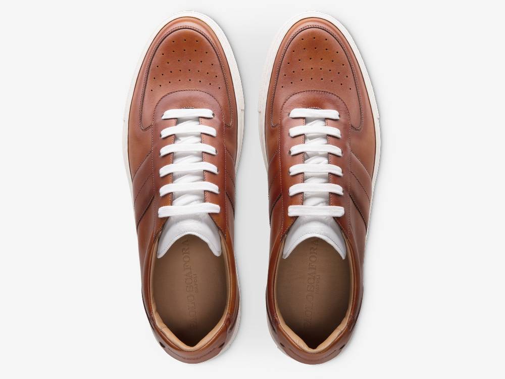 Paolo Sartori Art.Tenny2 Sneakers In Pelle Anticata Cognac Qualità