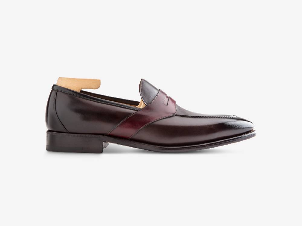 Paolo Sartori ART. 729 Loafer in Antiqued Vietri, Bordeaux and Black Leather