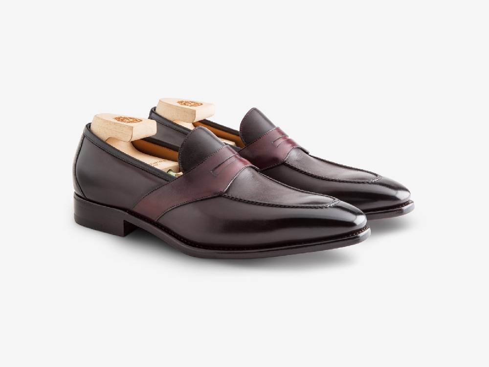 Paolo Sartori ART. 729 Loafer in Antiqued Vietri, Bordeaux and Black Leather Soddisfazione Garantita