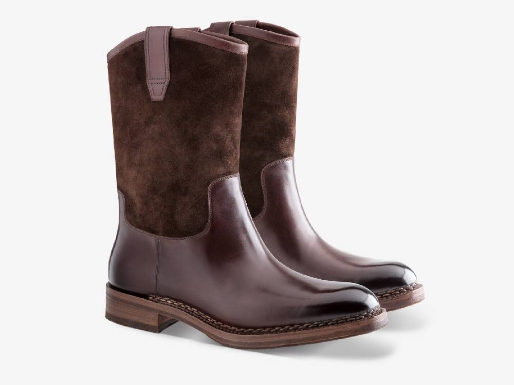Paolo Sartori Art. 775 Boots in Suede and Antiqued Vietri Leather Saldi Di Fabbrica