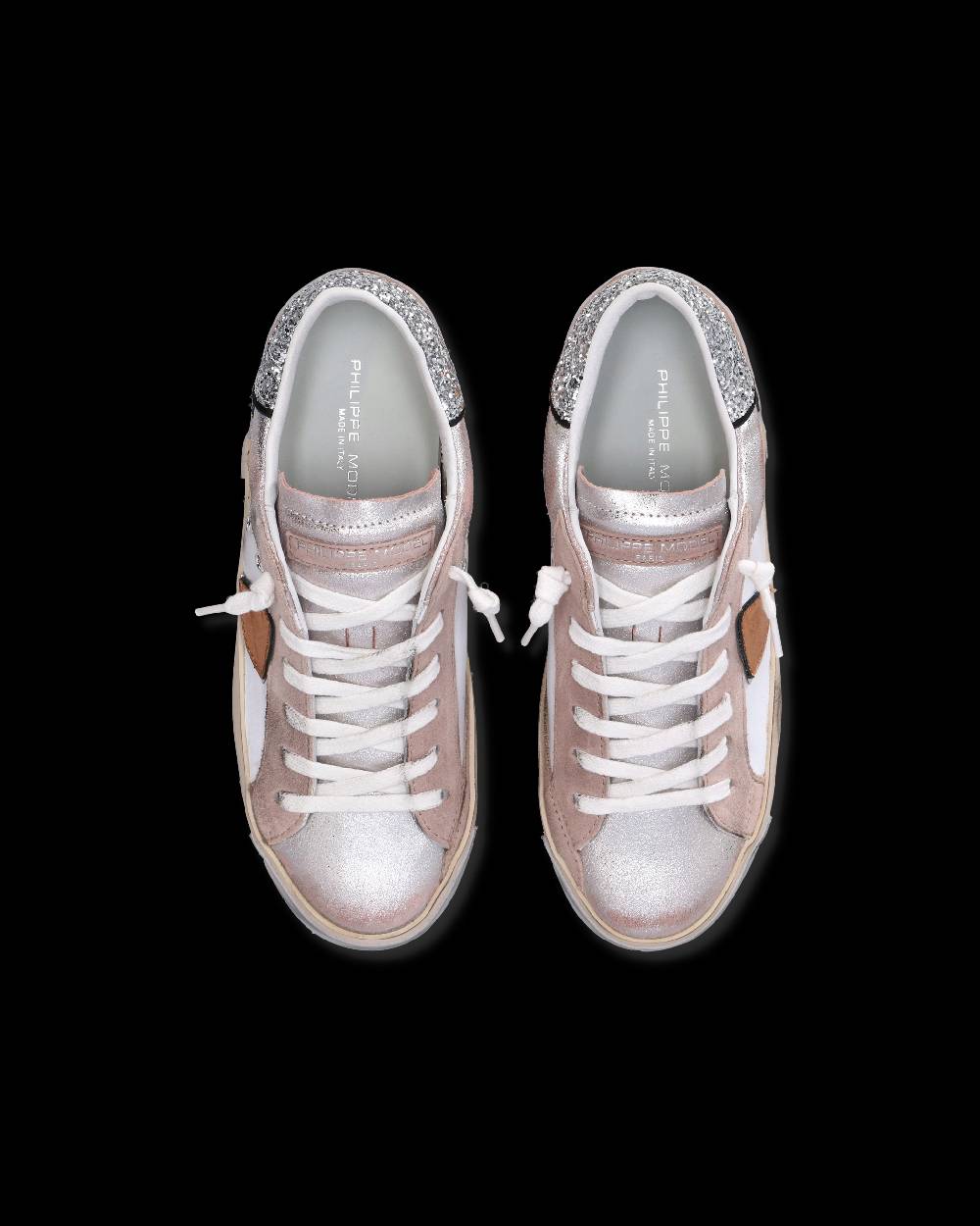 Philippe Model Sneaker basse Paris donna - glitter rosa e bianco Pezzi Unici