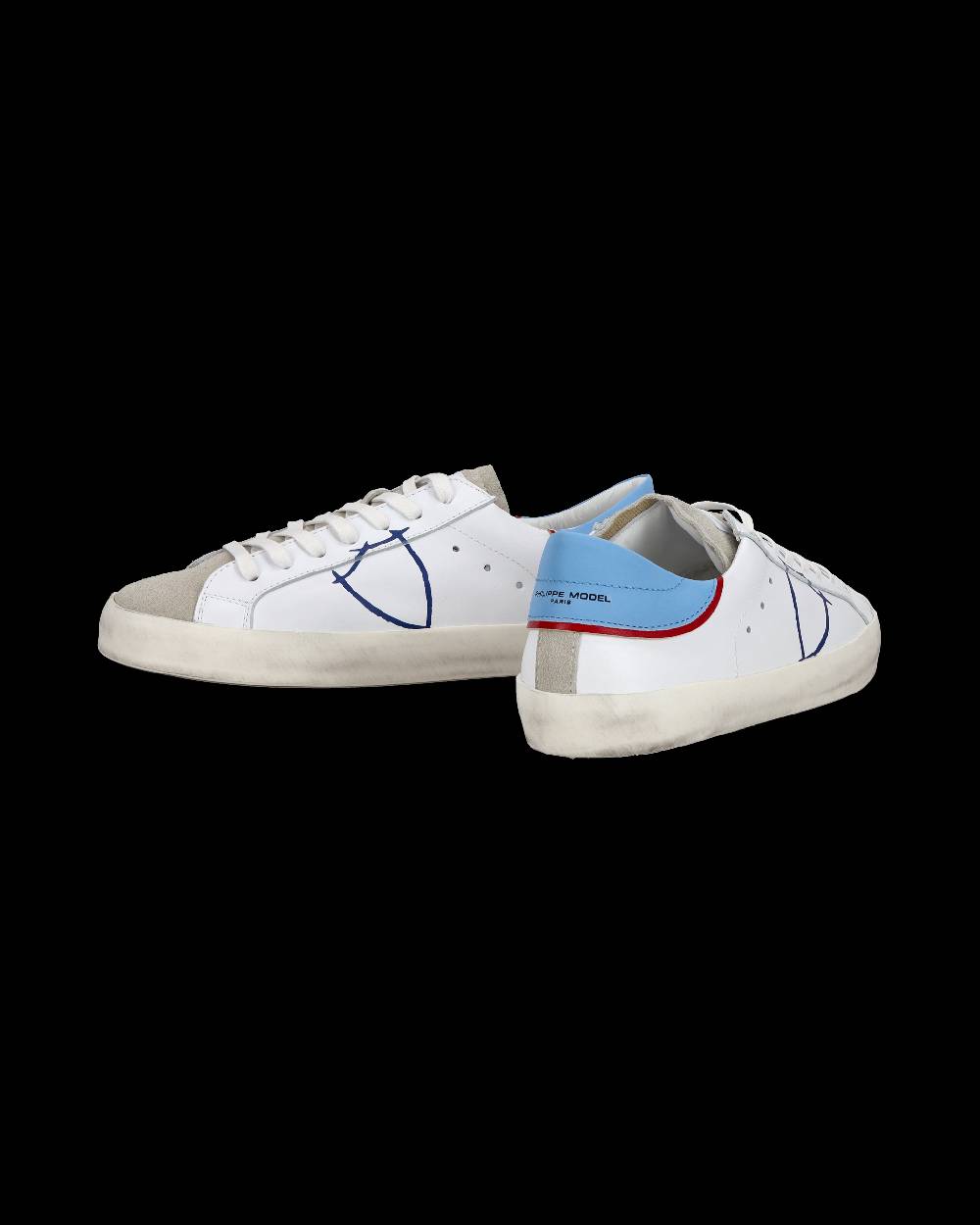 Philippe Model Sneakers basse Paris da Ragazzo in pelle, Bianco Azzurro Shopping Online