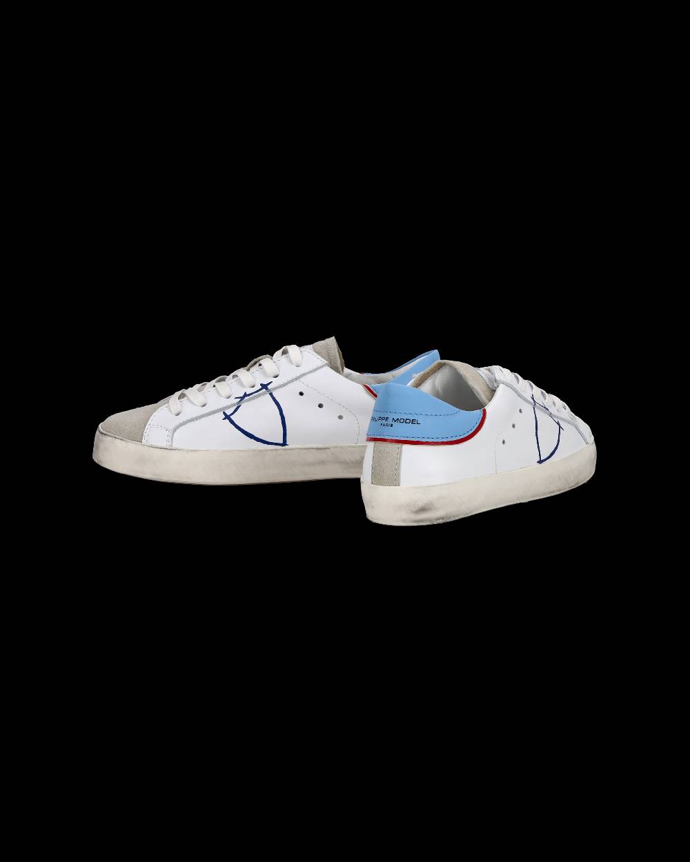 Philippe Model Sneakers basse Paris da Bambino in pelle, Bianco Azzurro Affare Del Giorno