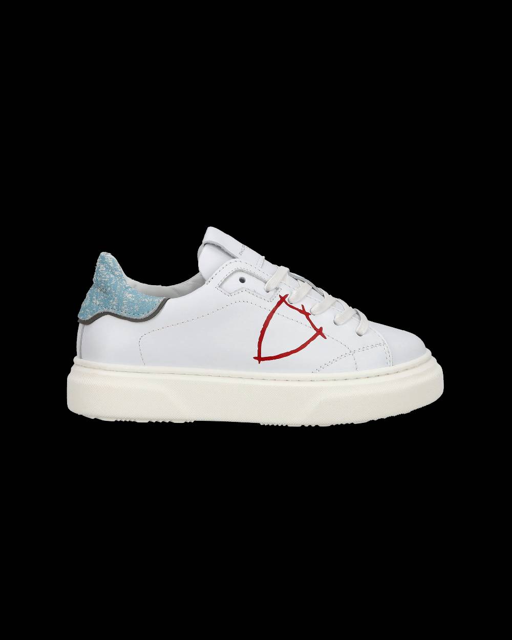 Philippe Model Sneakers Temple basse da Bambino in pelle, Bianco Azzurro Prezzo Ridotto