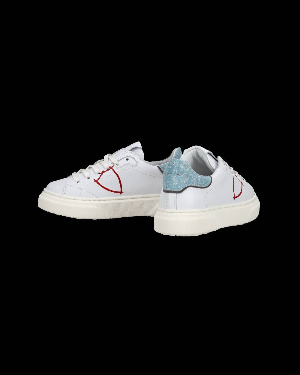 Philippe Model Sneakers Temple basse da Bambino in pelle, Bianco Azzurro Prezzo Ridotto