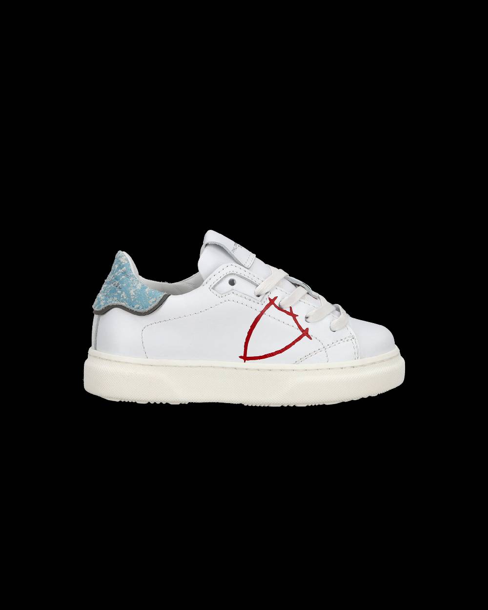 Philippe Model Sneakers basse Temple da Bambino in pelle, Bianco e Blu Sottocosto
