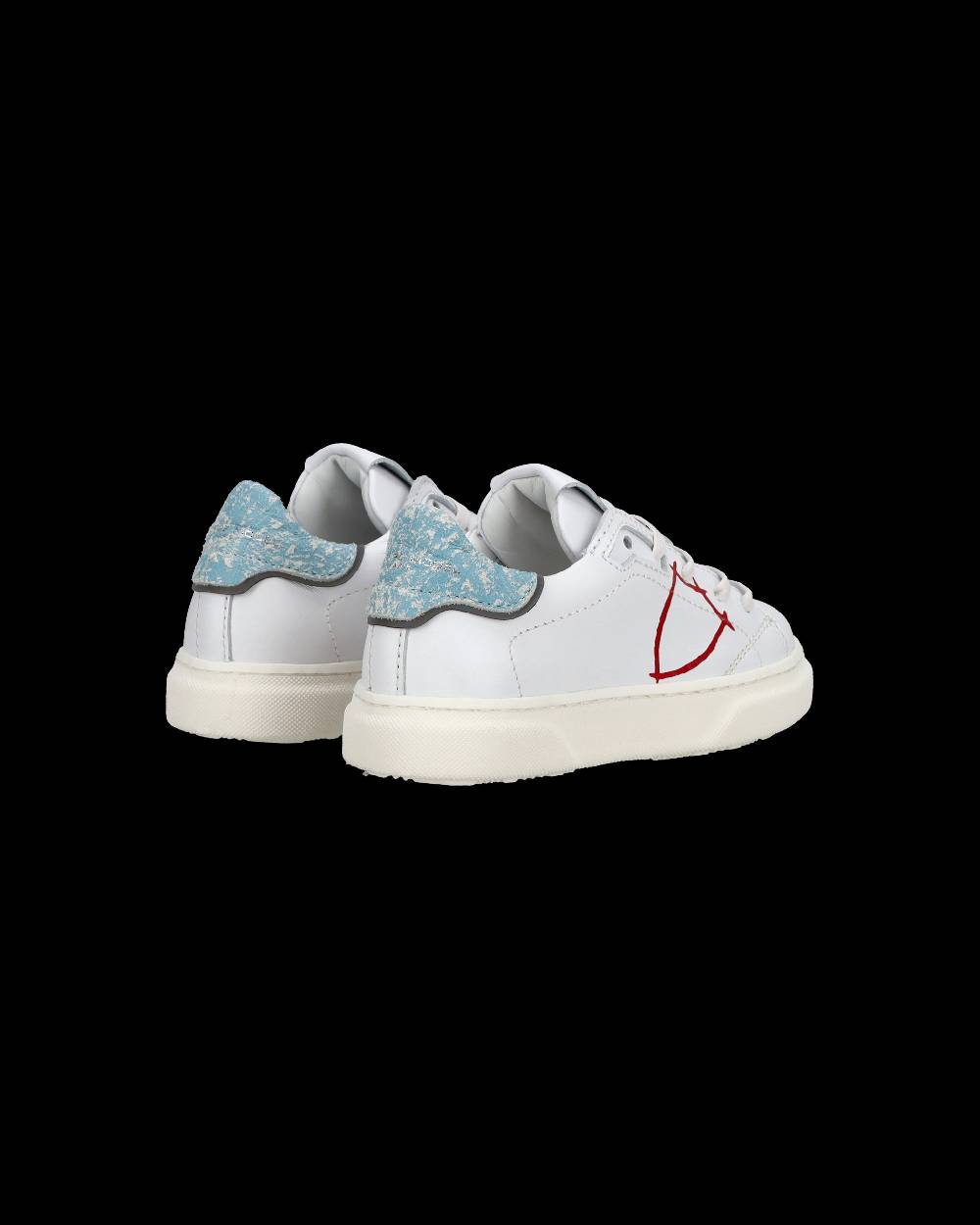 Philippe Model Sneakers basse Temple da Bambino in pelle, Bianco e Blu Sottocosto