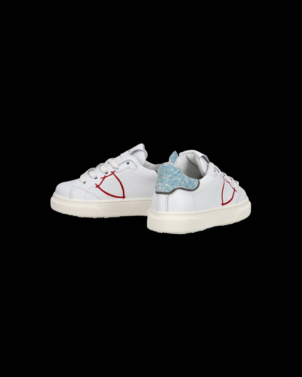 Philippe Model Sneakers basse Temple da Bambino in pelle, Bianco e Blu Sottocosto