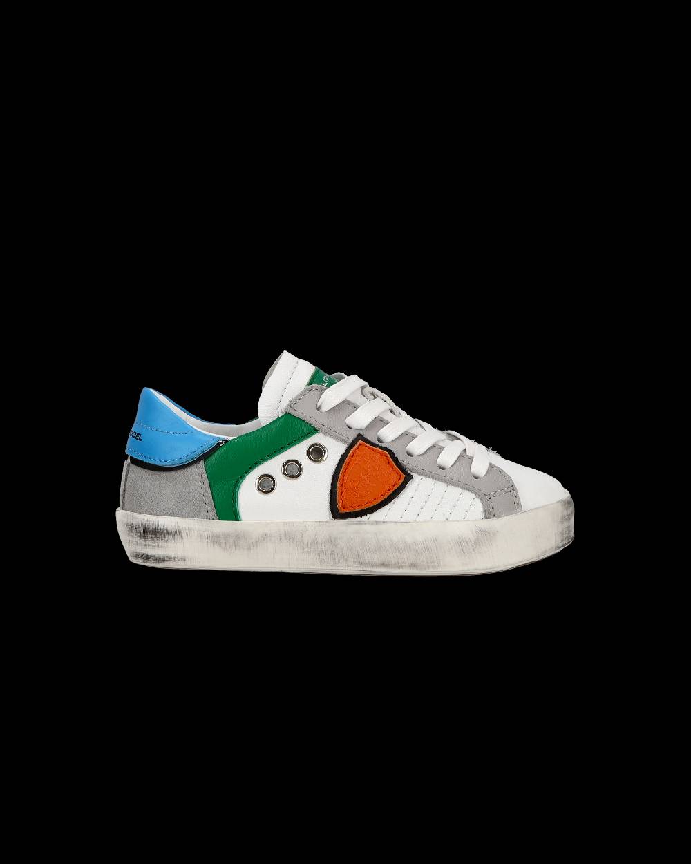 Philippe Model Sneakers basse Paris da Bambino in pelle, Bianco Verde Convenienza