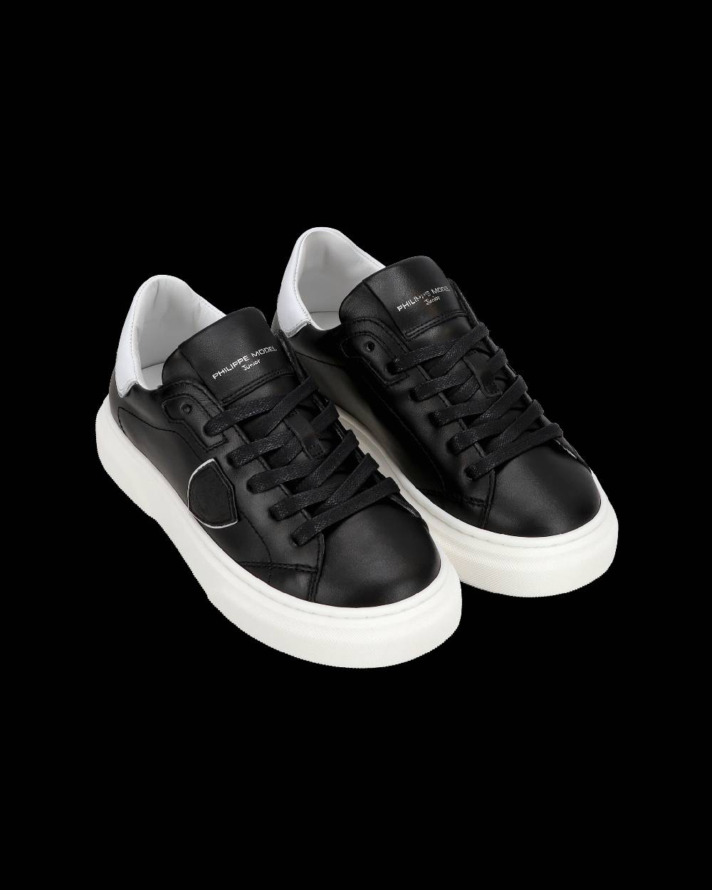 Philippe Model Junior Temple Low-Top Sneakers in Leather, Black White