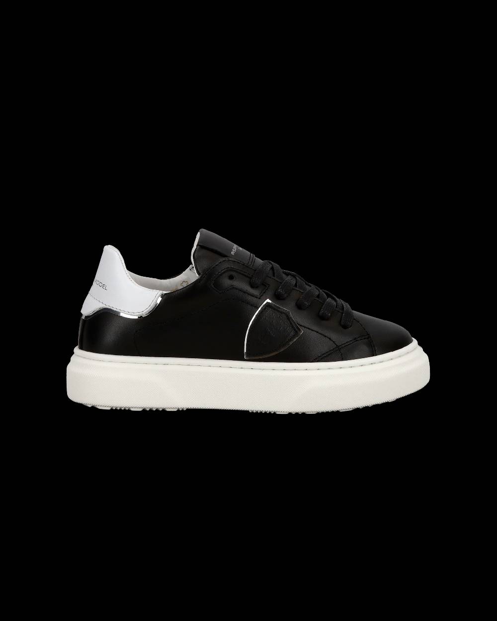 Philippe Model Junior Temple Low-Top Sneakers in Leather, Black White Outlet