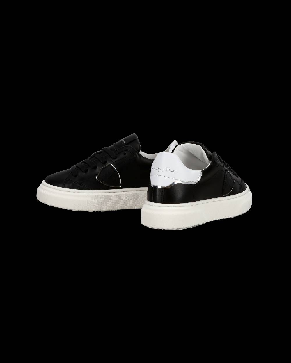 Philippe Model Junior Temple Low-Top Sneakers in Leather, Black White Outlet