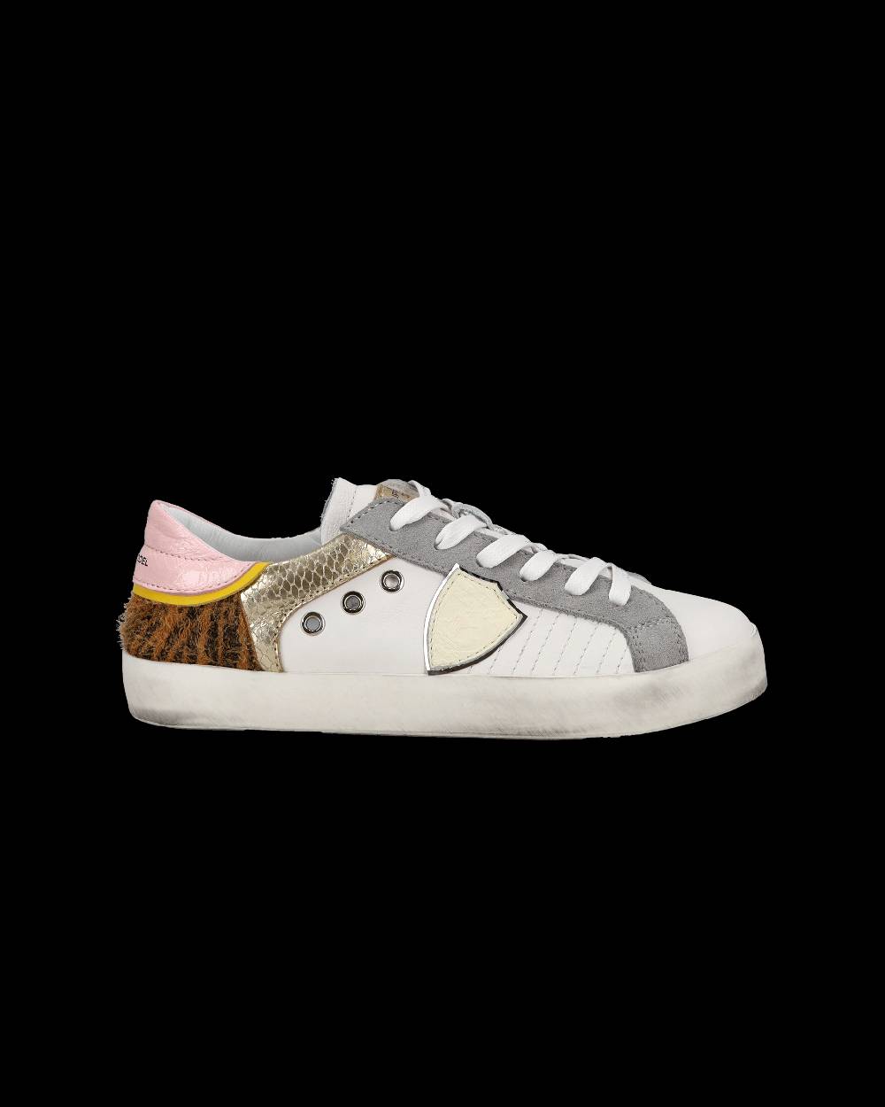 Philippe Model Sneakers basse Paris da Bambino in pelle, Bianco Cognac Saldi