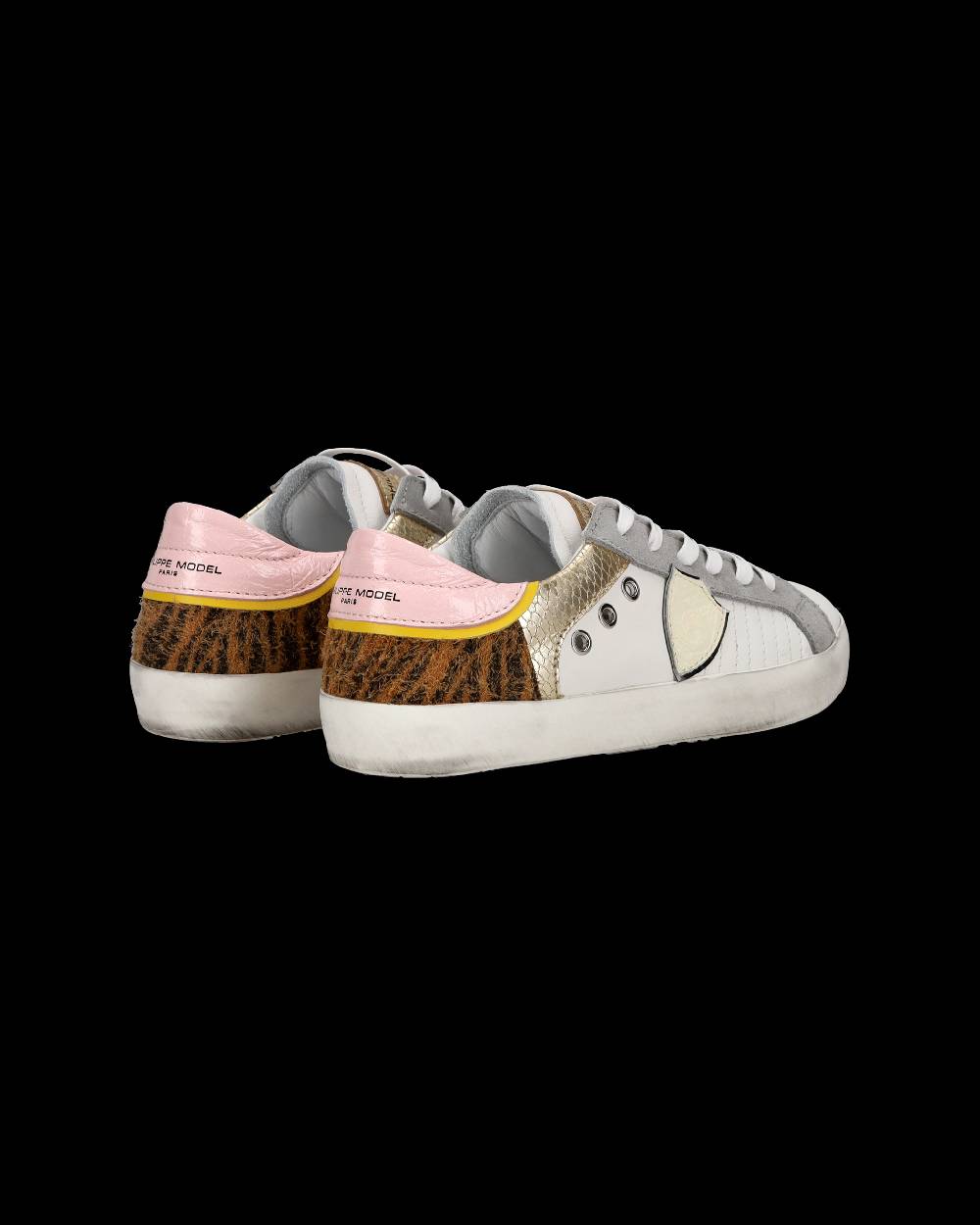 Philippe Model Sneakers basse Paris da Bambino in pelle, Bianco Cognac Saldi