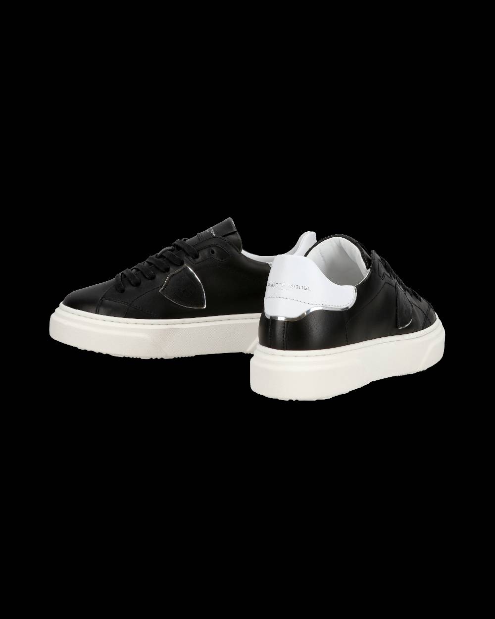 Philippe Model Junior Temple Low-Top Sneakers in Leather, Black White Offerte