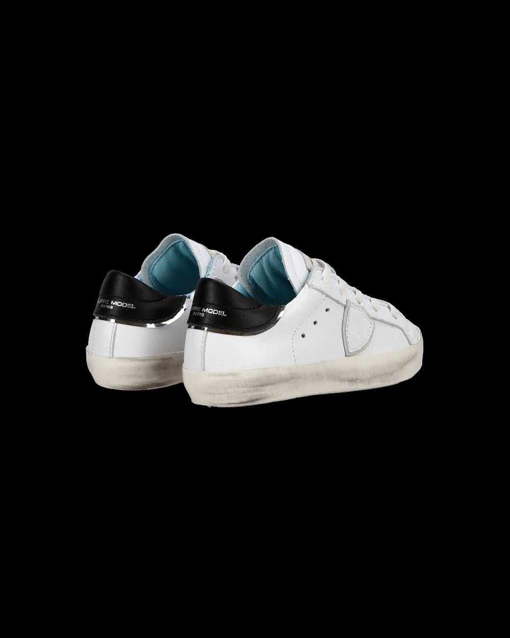 Philippe Model Baby Paris Low-Top Sneakers in Leather, White Black Spedizione Gratuita