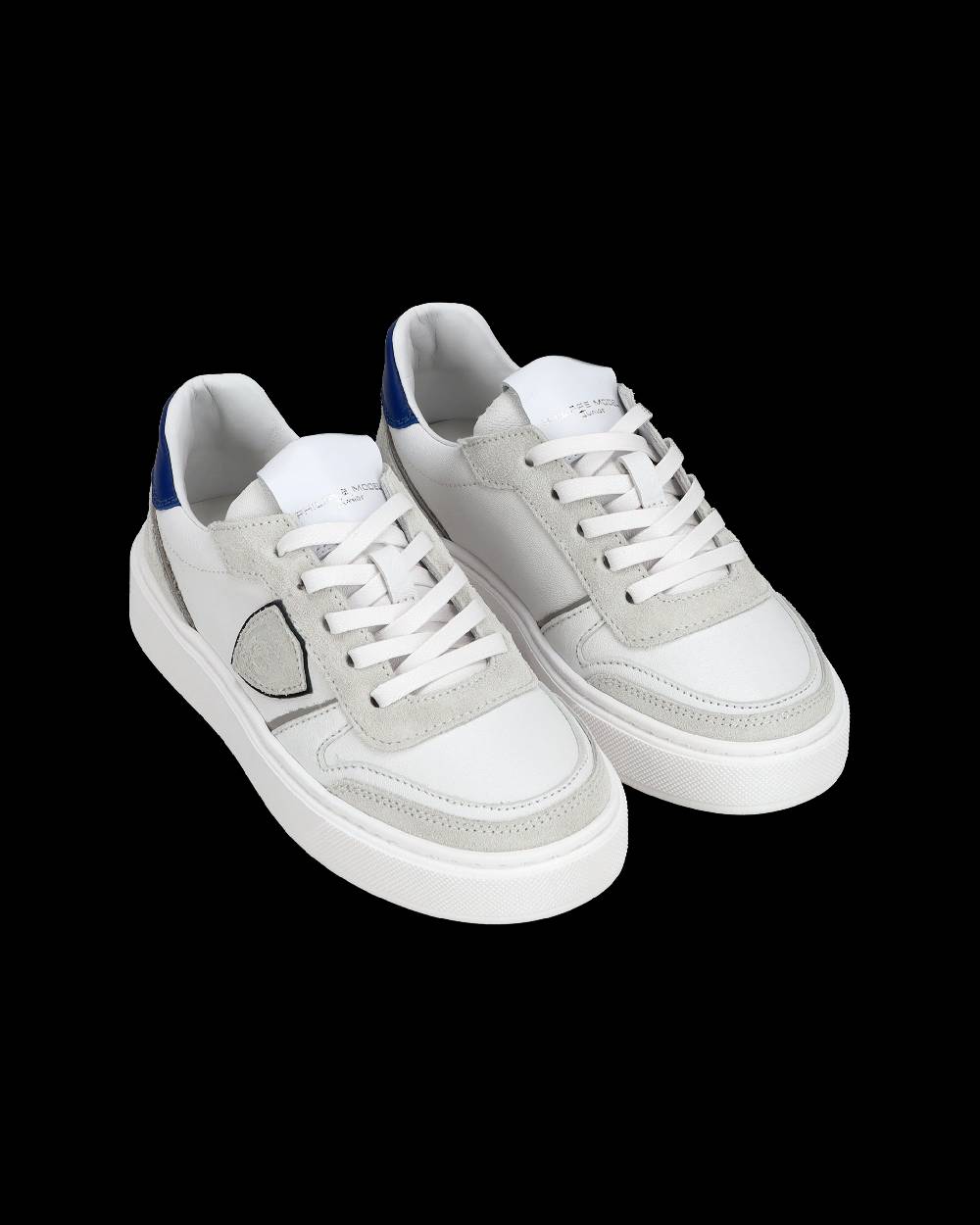 Philippe Model Junior Nice Low-Top Sneakers in Leather, White Blue
