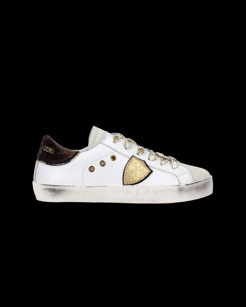 Philippe Model Sneakers Prsx basse da Bambini Bianche e Nere in Pelle Presa