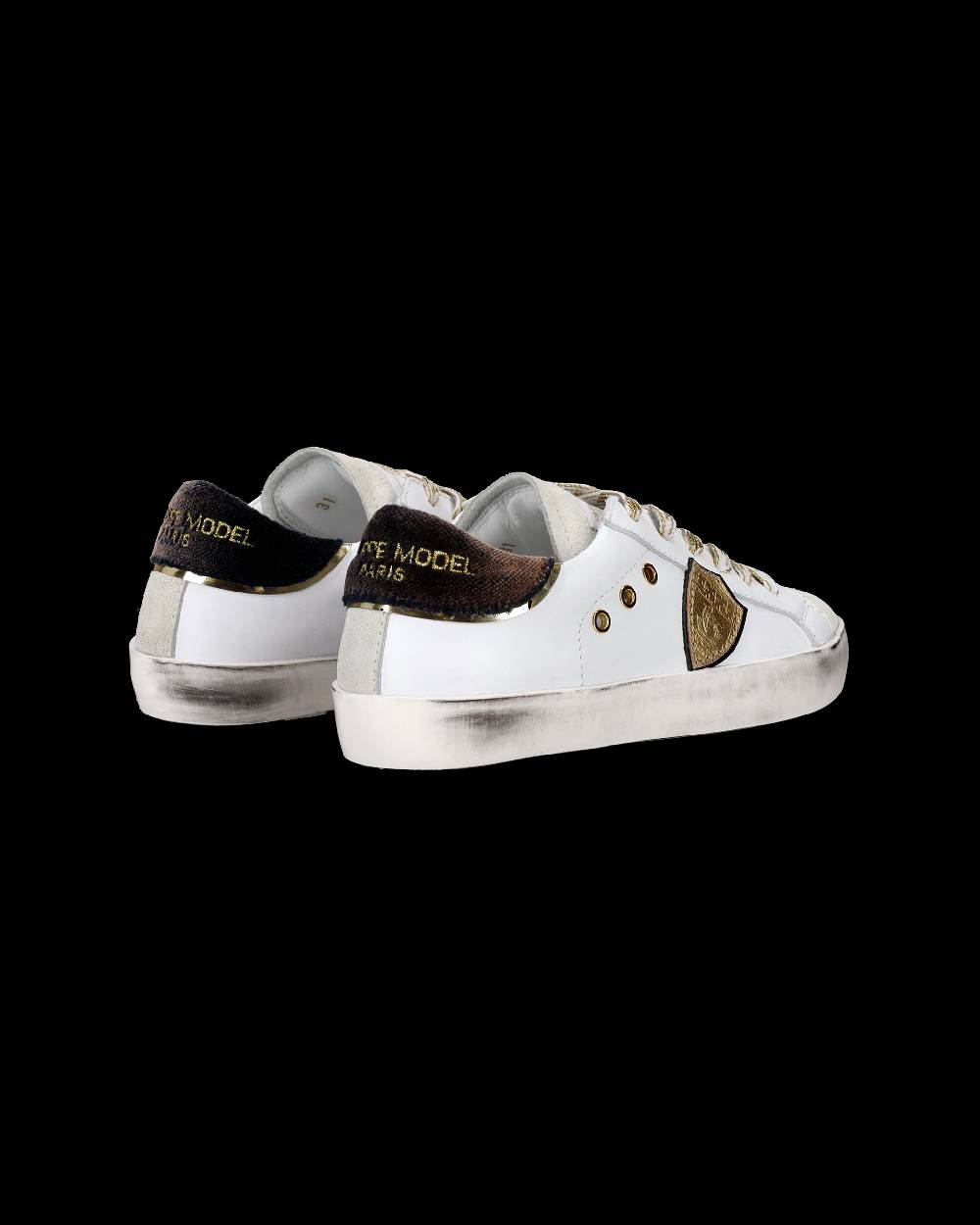 Philippe Model Sneakers Prsx basse da Bambini Bianche e Nere in Pelle Presa